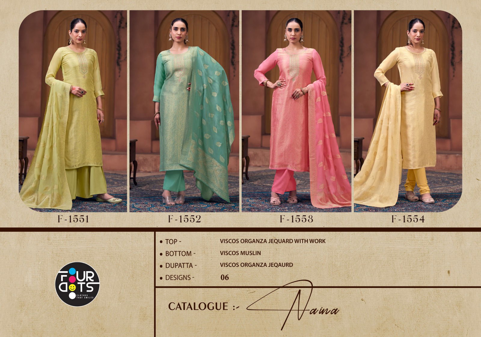 Naina By Fourdots Viscos Organza Designer Online Salwar Suits Wholesale